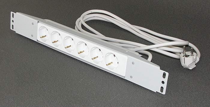 19" power supply Panel Panel height, mm 1,5U/67 Operating voltage 230 No of sockets 6 Connection cable, grounded 3m, 3x1,5 mm 2 Colour RAL7035 light gray, RAL9005 black Basic