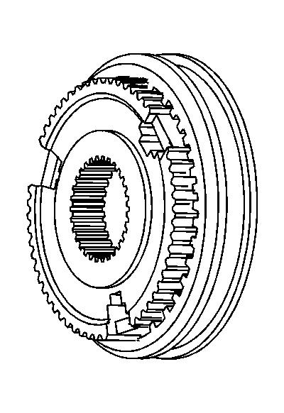 Fig. 195: Identifying 3rd/4th Synchronizer Sleeve 3. Install the 3rd/4th synchronizer sleeve on the hub while pushing in the inserts.