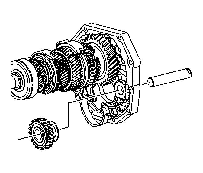 Fig. 254: Locating Reverse Gear Idler Shaft & Reverse Idler Gear 37. Install the reverse gear idler shaft and reverse idler gear.