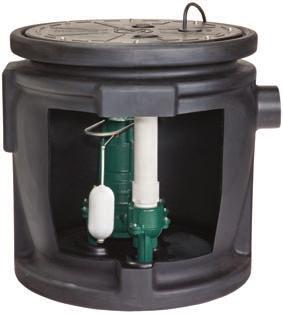 91 Series Preassembled Package System 1% preassembled Durable polyethylene or poly-structure foam construction basin Cast iron pump with non-clogging vortex impeller design Pump passes mm (")