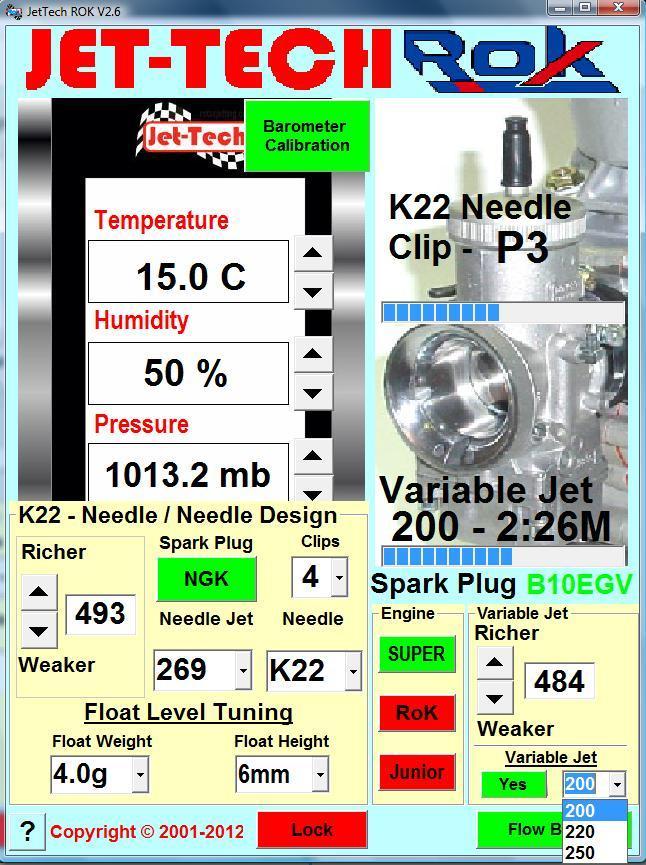 Dell'Orto Carburettor Needle Design All Jet-Tech software includes a unique feature to advise you when the weather conditions, for your carburettor setup, require a needle setting that is beyond the