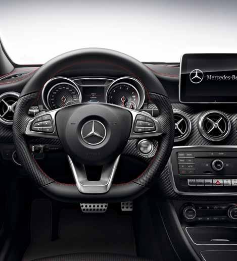 A-Class AMG Line interior equipment 11 1 V socket in the rear -spoke multifunction sports steering wheel in leather Air outlets with surround and cruciform nozzle in silver chrome Armrest on centre