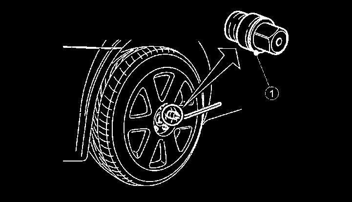NCE143Z Removing the wheel lock nut: 1. Insert the wheel lock key j1 to the wheel lock nut. 2. To remove the wheel lock nut, turn the wheel lock key anticlockwise using the wheel wrench.