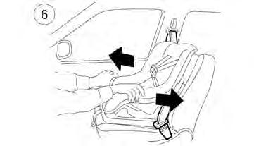 Remove any additional slack from the seat belt; press downward j4 and rearward j5 firmly in the centre of the child restraint with your knee to compress the vehicle seat cushion and seatback while