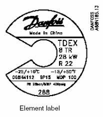 TYPE TDE & TDEB (R22) IDENTIFICATION Essential valve data is given on the element label. TDEX = Type (X: refrigerant R 22) 8 TR = Rated capacity Qnom.