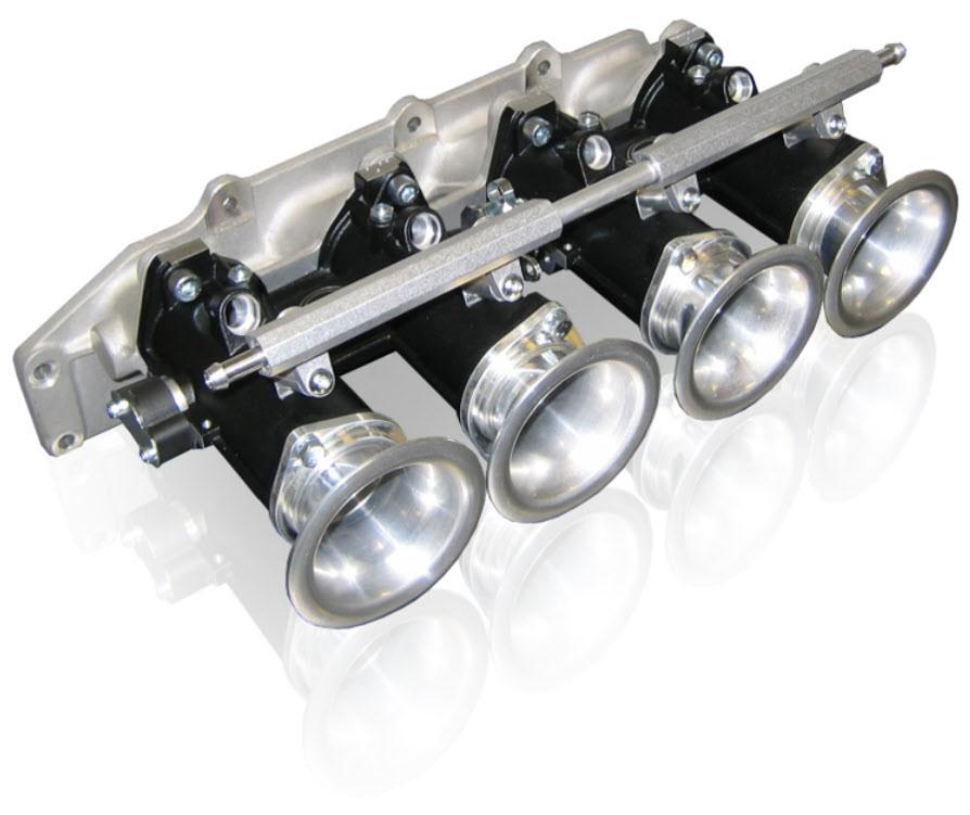 An optional upgrade manifold faces the throttle bodies slightly upwards in line with the port angle to allow maximum airflow.
