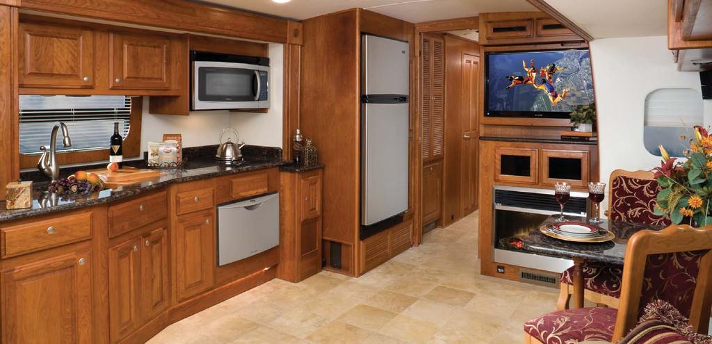 an over the range convection/ microwave oven and an optional drawer style dishwasher.