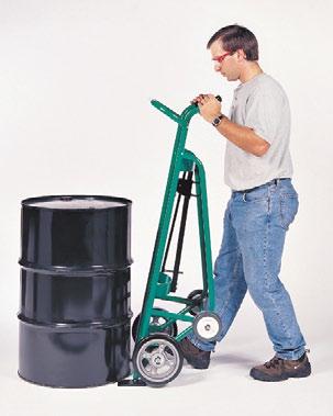 Shoes adjust to handle 30- and 55- gal. drums up to 1,000 lbs. Available with optional hand brakes for added safety. Replaceable wheels, shoes and axles available.