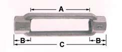 Bodies, Clevis Blanks & Links Drop Forged Steel Heat Treated 5:1 Safety Factor Turnbuckle Bodies Self Colored Thread Dia X Take Up (lbs.) Each (lbs.) Dimensions A B C 3/8 X 6 1,00.