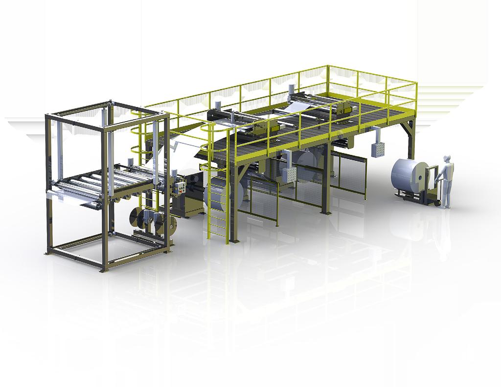 Winder Systems Accumulator shown in neutral pass-thru position Dual mezzanine ladders for ease of access Pneumatic roll push off mechanism Center rotary slitter for splitting the web Driven nip roll