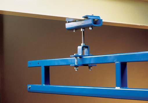 Two beam clips are bolted to the upper hanger bracket and are clamped to the supporting structure. The upper hanger brackets are adjustable for flange widths from 1 to inches.