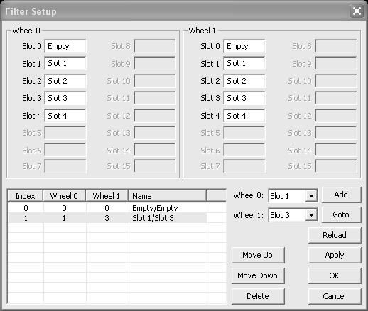To configure the filter combination presets, right-click on the FLI Filter dialog box and select Configure Filter Positions.
