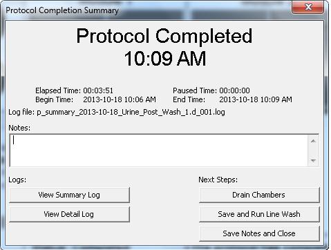5 Using the ThermoBrite Elite Software Protocol Completion Summary When a protocol run is completed, the Protocol Completion Summary screen is displayed.