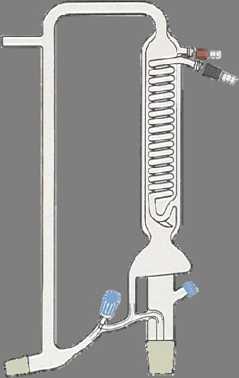 fractionating head Operation: Division of liquid in a fractional distillation process Integral jacketed spiral condenser Ground cones Standard 9mm tubing olives Screwcap for thermometer Spindle valve