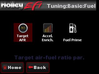 25.1 Basic Fuel Selecting BASIC FUEL brings up the following menu (Figure 21): 25.1.1 Target AFR Figure 21 Allows changes to the Target Air/Fuel ratio at idle, cruise, and wide open throttle (Figure 22).
