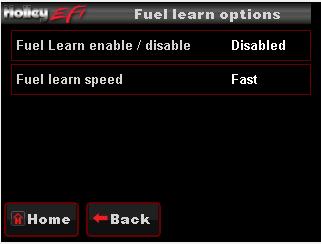 25.2 Fuel Learn 25.2.1 Learn Enable/Disable The LEARN Enable / Disable menu turns the Self Tuning On and Off. If enabled, self-tuning is performed.