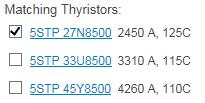 2.2.2 Matching thyristors By clicking on the product code name the user may access the data sheet from ABB website. Figure 8.