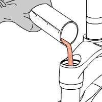 Pour roughly 1/3 of the oil required into each stanchion, then pump the fork a few