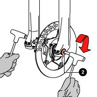 Warnings: Assembling the wheel For a correct operation of the fork, install the wheel as explained below: Align the center of the wheel with each wheel axle clamp.