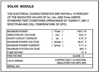 2 conductors or the maximum overcurrent protective device size specified on the PV module nameplate. In this scenario, each string of modules can produce a maximum circuit current of 1.25 x I sc.