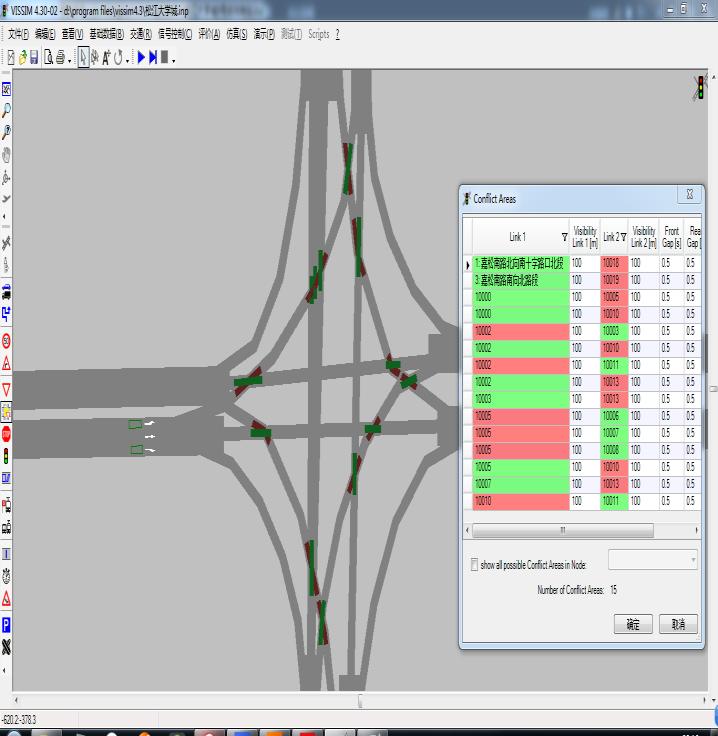 According to traffic regulation, passing priority guideline was set using the conflict area function module in VISSIM. The conflict area [10] setup was shown in Figure 4.