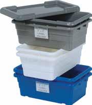 BINS CROSS STACK TUBS AND QUANTUB Cross Stack Tubs Manufactured of approved USDA/FDA materials, tote nests when empty or can be turned 90 to cross stack. Easy access to items when stacked.