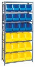 36"W x 75"H 7 shelves and 24 MDRQUS245C 10-7/8"L x 16-1/2"W x 5"H bins MDRQSBU250 12"D x 36"W x 75"H 8 shelves and
