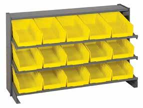 ECONOMY SHELF BIN SLOPED SHELVING SYSTEMS FACILITY STORAGE Available in: Blue Green Ivory Red Yellow Black Clear NO. OF BIN SIZE SHIP MODEL NO.