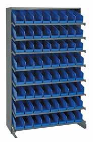 capacity per shelf 36" wide shelving has a smooth powder coat finish Bins are available in Blue, Red, Yellow and Clear NO. OF BIN SIZE SHIP MODEL NO.