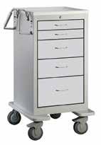 ALUMINUM & STEEL BEDSIDE CARTS CARTS 5 & 6 Drawer Junior Tall Lightweight Aluminum Bedside/Slim Cart PERFORMANCE FEATURES The patented U-Divide TM divider system included in every drawer New dual