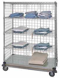 25 MDRQDB6324605 3 SIDED STEM CASTER LINEN CART WITH 4 WIRE SHELVES AND 1 SOLID SHELF WITH ENCLOSURE PANELS DIMENSIONS SHIP MODEL NO.