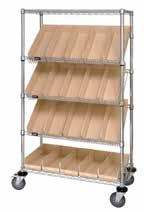 Cart offer multiple applications the ability to store pre-packed items such as sutures or sloped storage for dispensing small parts.