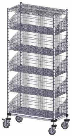 WIRE POST BASKETS & MOBILE UNITS Post Baskets Hanging baskets are manufactured of heavy-duty chrome wire offering a 5/8" x 5/8" mesh design on the bottom/ flat surface.