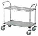 Unit consists of two u-handles, 4 donut bumpers, 4 conductive swivel casters (2 with brakes), 1 wire shelf and 2 frames with coated wire grid shelf. Wire Finish: Chrome MODEL NO.