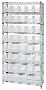 These bins feature a molded-in label holder, built-in rear hang-lock which allows bins to tilt out for complete access when on shelving.