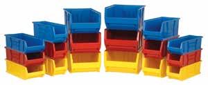 These huge stack bins are ideal for heavy-duty, extra deep shelving and are available in a variety of widths and heights. Heavy-duty front, back and side grips allow for easy handling.