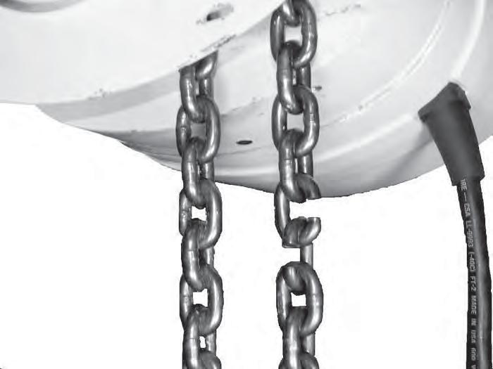 for wear, fig. 5-1. Greatest wear will often occur at sprocket at high or low point of lift, particularly when hoist is subjected to repetitive lifting cycles. Case hardness of chain is about.