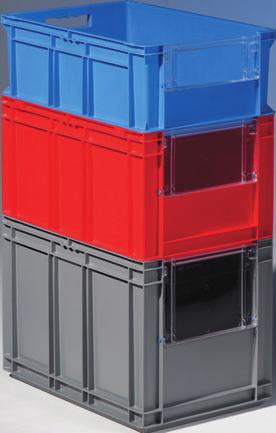 Euro containers Special EF containers with picking opening and special accessories Euro-Fix containers EF 6220 D11 With a semi-open front. Material: Polypropylene. Colour: blue.