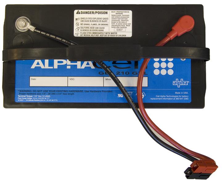 Torque to the battery manufacturer's specification (for AlphaCell batteries see battery label). 2.