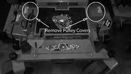 ) Take off both pulley covers and route the belt by following the belt route sticker.