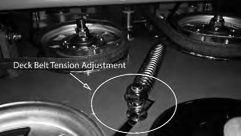 The deck spring tension is critical. If the tension is too high, premature failure of the deck belt and blade spindles can occur.