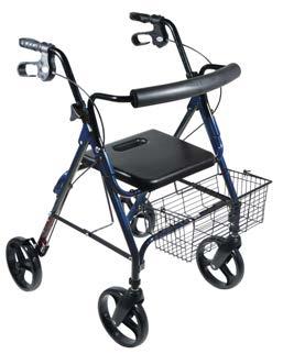 8" casters are ideal for indoor and outdoor use. Loop locks. Easy release without snap-back. Comes with seamless padded seat. Seat lock prevents rollator from accidentally folding.