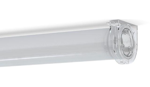 Tubo 50 Frost Surface-mounted luminaire with tubular, shock-resistant, frosted polycarbonate diffuser with 50mm diameter. Clear polycarbonate end caps with marked installation angles.