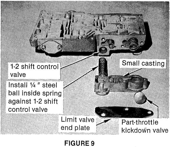 Install the limit valve end plate and casting. The assembly must sit flat against the valve body casting with thumb pressure only. Grind the valve slightly, if necessary, to provide clearance.