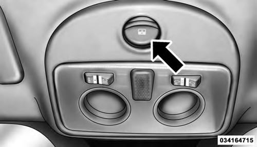 POWER SUNROOF IF EQUIPPED The power sunroof roof switch is located in the overhead console. Power Sunroof Switch UNDERSTANDING THE FEATURES OF YOUR VEHICLE 123 WARNING!