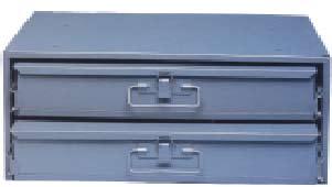 The metal cabinet has compartmented drawers that come with covers and catches which prevent accidental dislodging of the springs.