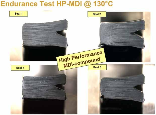 Figures 6 and 7 show the corresponding seals made from the MDI highperformance TPU after the test run, conducted at 130 C continuous temperature.