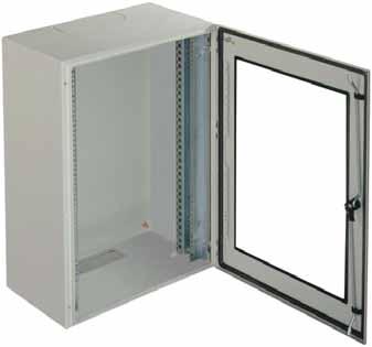 19" The Spacial 3D 19" enclosure offer, for electronics and networks, comprises 2 ranges: - 1-body enclosures, depth 400 mm, with fi xed or swing rack. - 2-body enclosures, depths 400 and 500 mm.