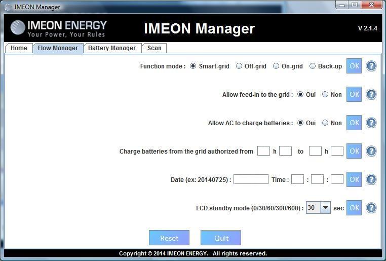 Only the IMEON MANAGER software can be used for any configuration of the IMEON smart inverters.