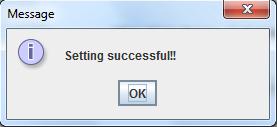 Message showing that the modification of the parameter is done with success. Message confirms the setting of the factory values of all parameters after clicking on the «Reset» button.